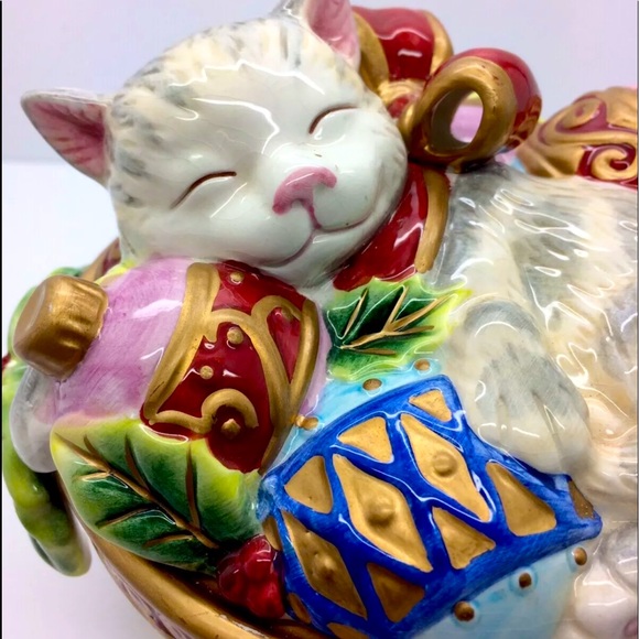 FITZ FLOYD Christmas Kitten Bowl Candy Dish Rare!! - Picture 3 of 13